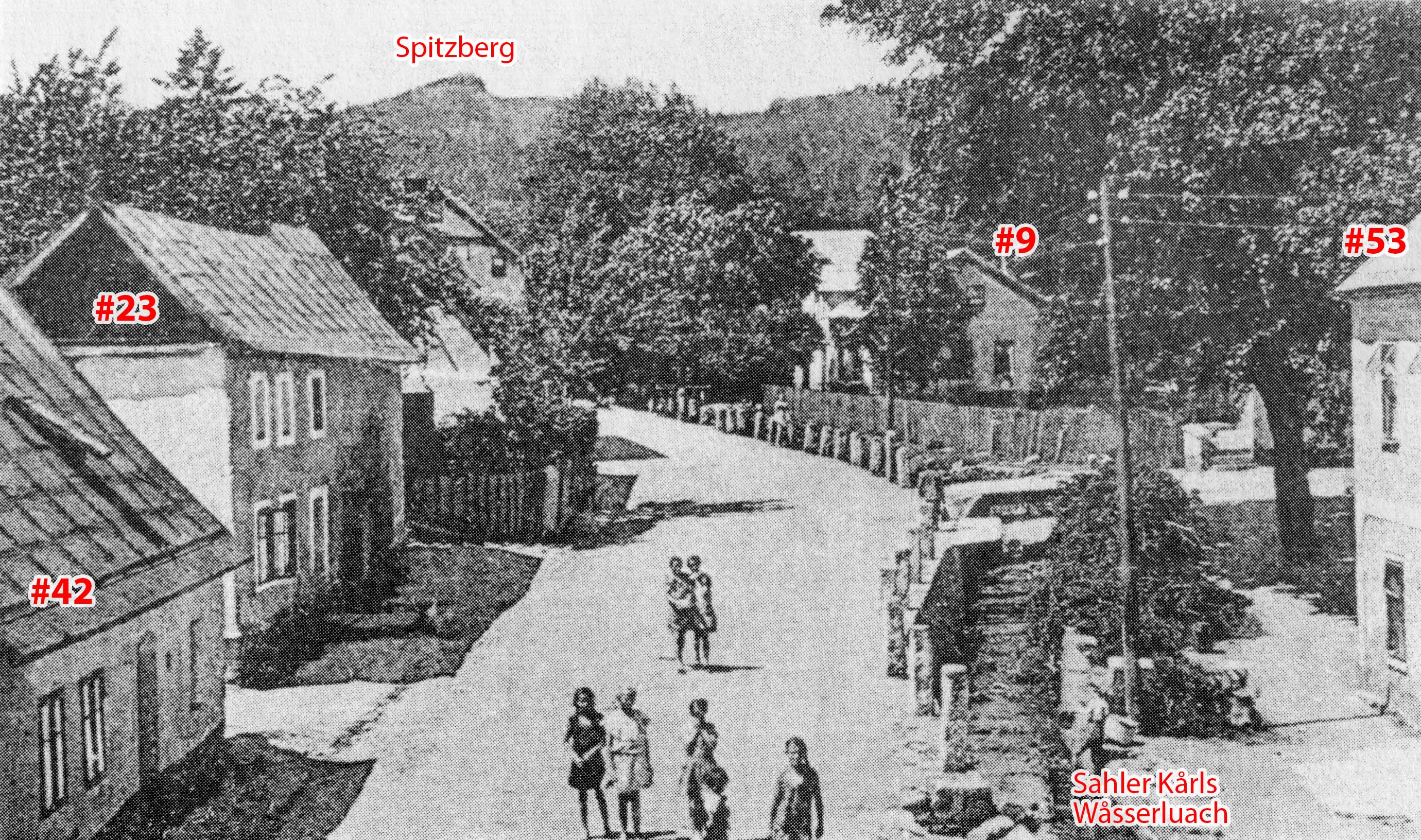 Dorfstraße mit Schleudersteinen am Schwarzebach