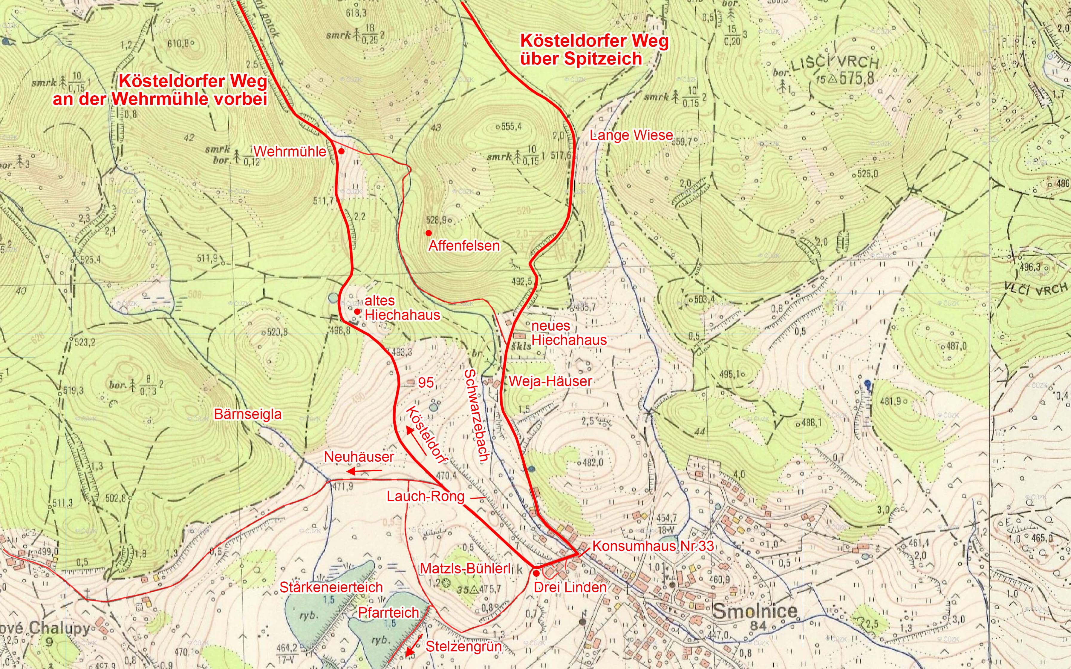 Topografische Karte des oberen Dorfes (1964)