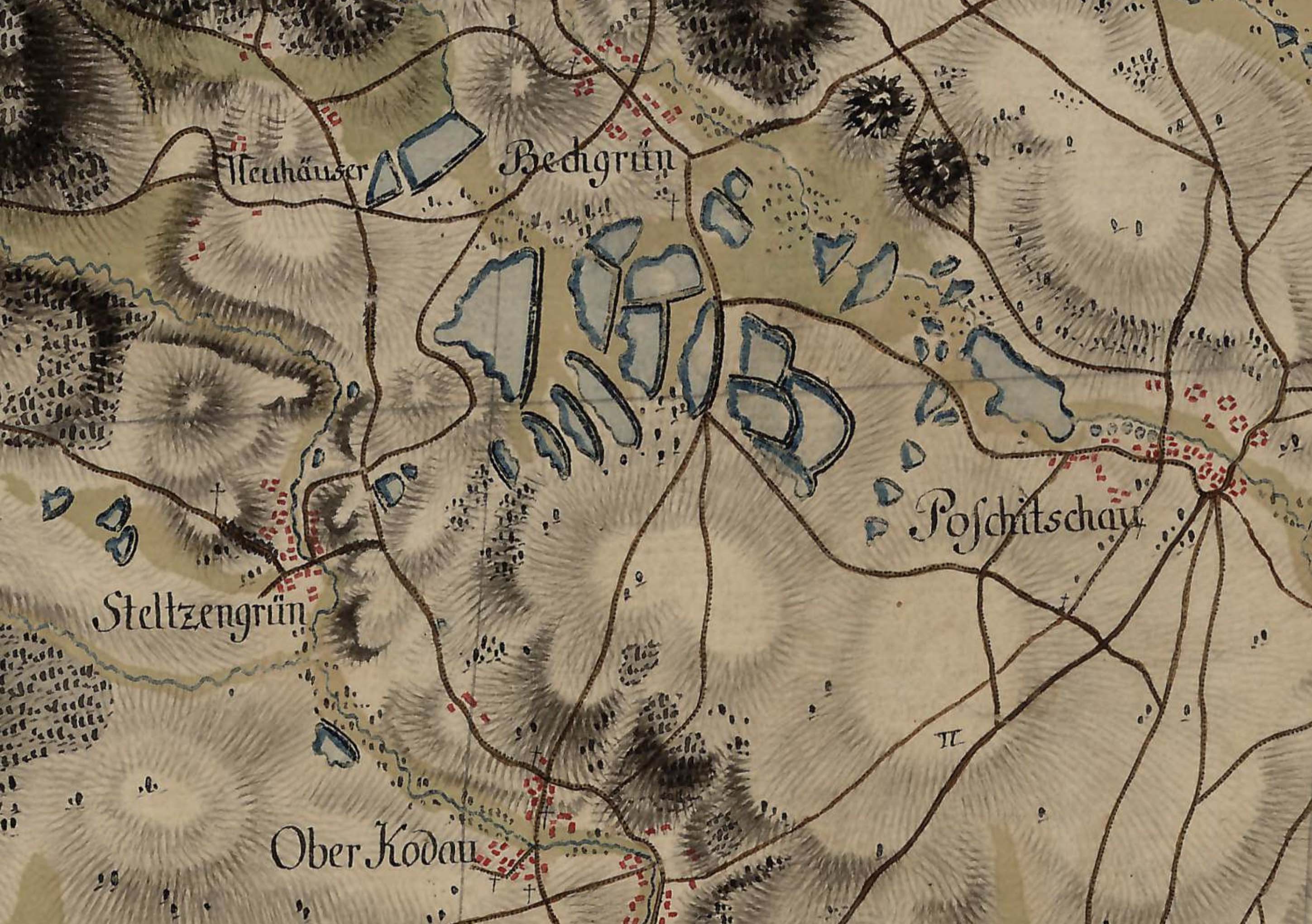 Pechgrün und Umgebung auf der militärischen Karte von 1765