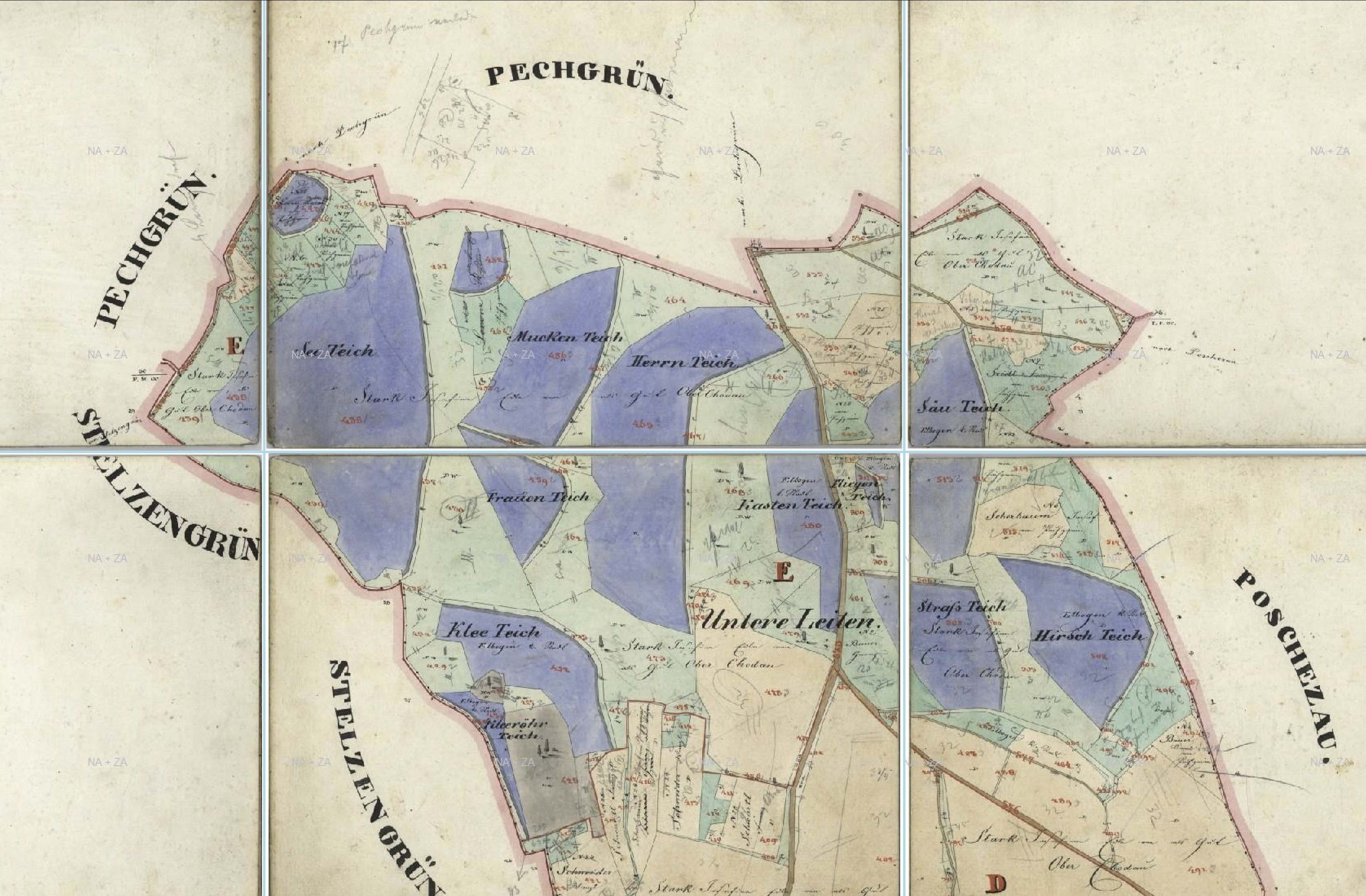 Die Pechgrüner Teiche im stabilen Kataster von 1842