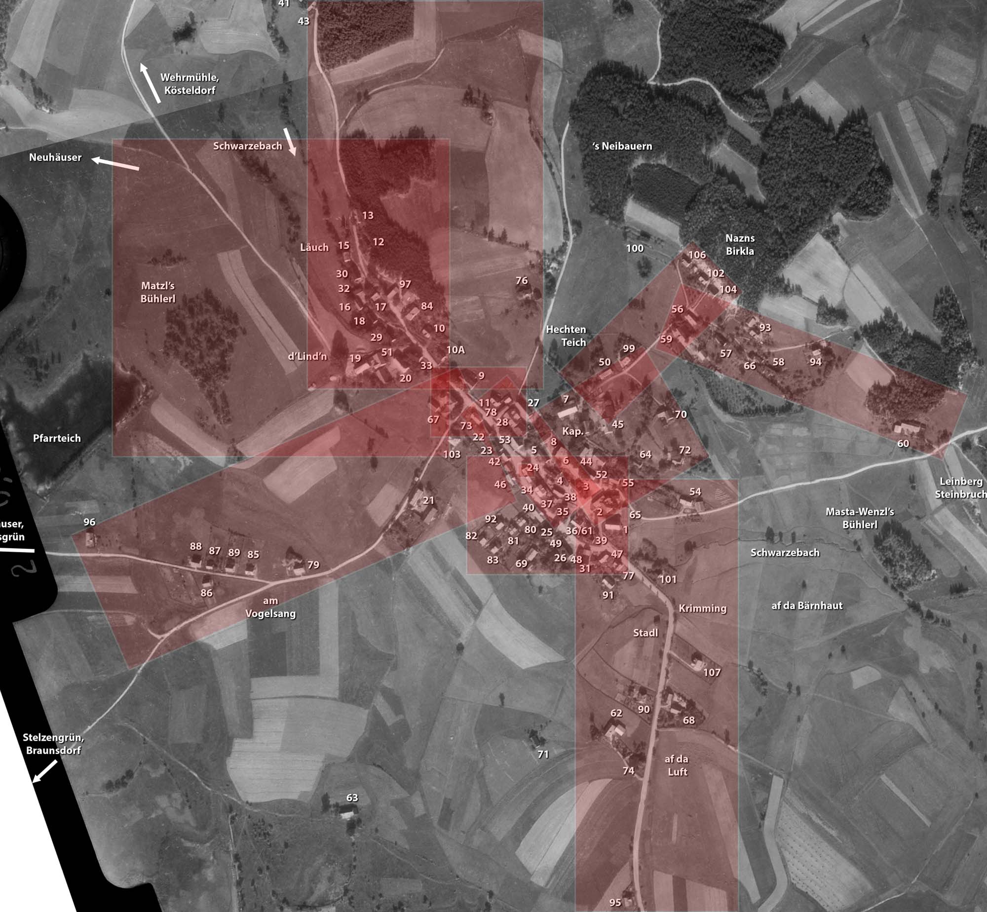 Übersicht: Wege und Bereiche in Pechgrün