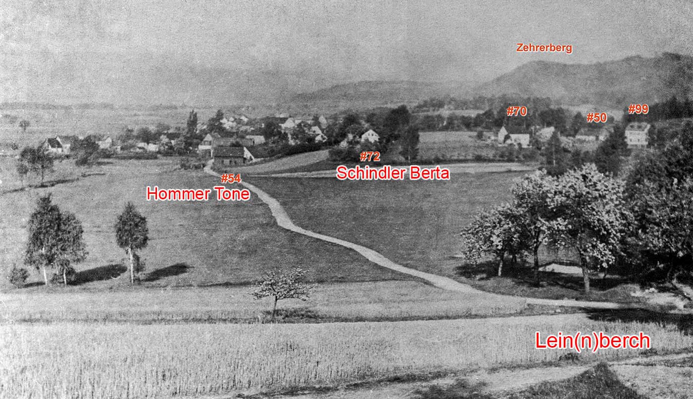 Am »Lei(n)berch«, Haus Nr. 54 des »Hommer Tone« und Haus Nr. 72 der »Schindler Berta«