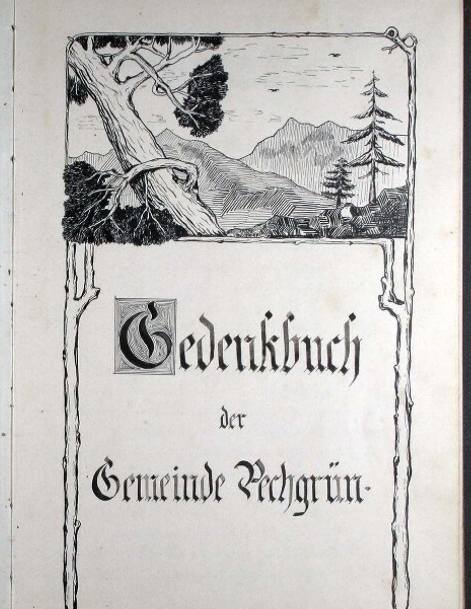 Titelseite des Gedenkbuchs der Gemeinde Pechgrün
