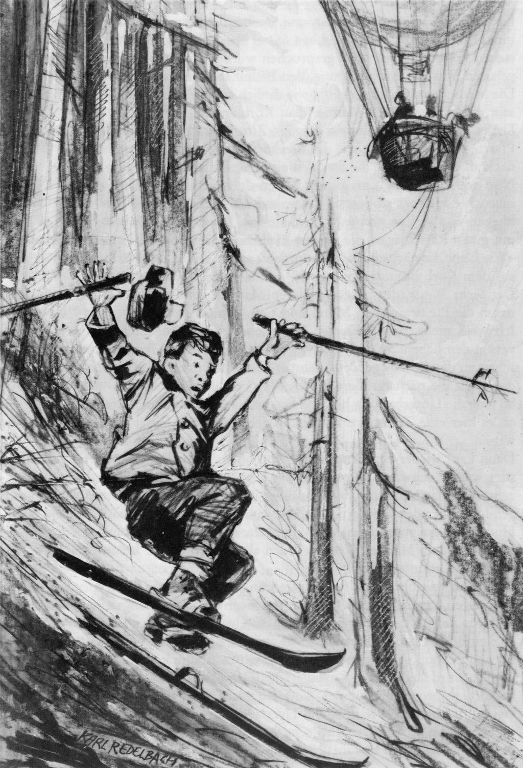 Illustration der Abfahrt vom Mitterberg (von Karl Redelbach)