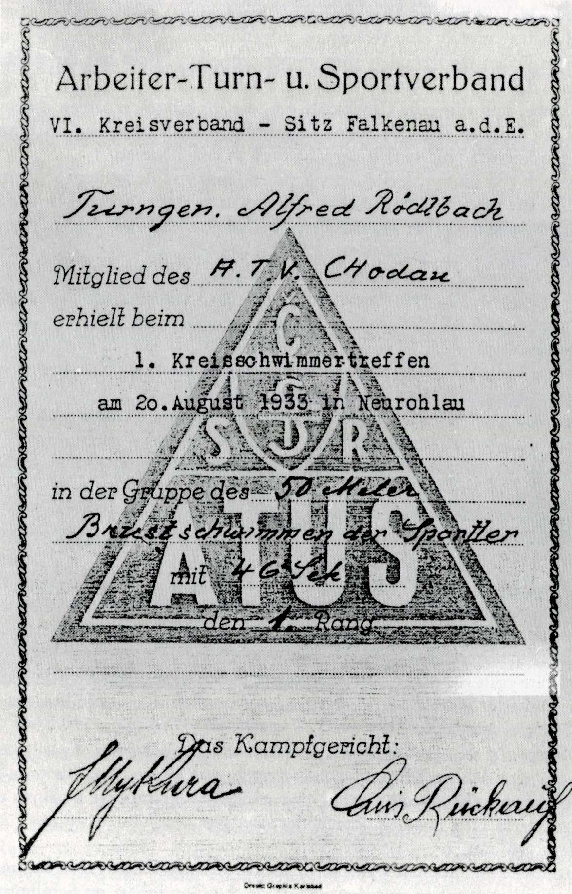 Schwimmurkunde mit der Namensform „Rödlbach“