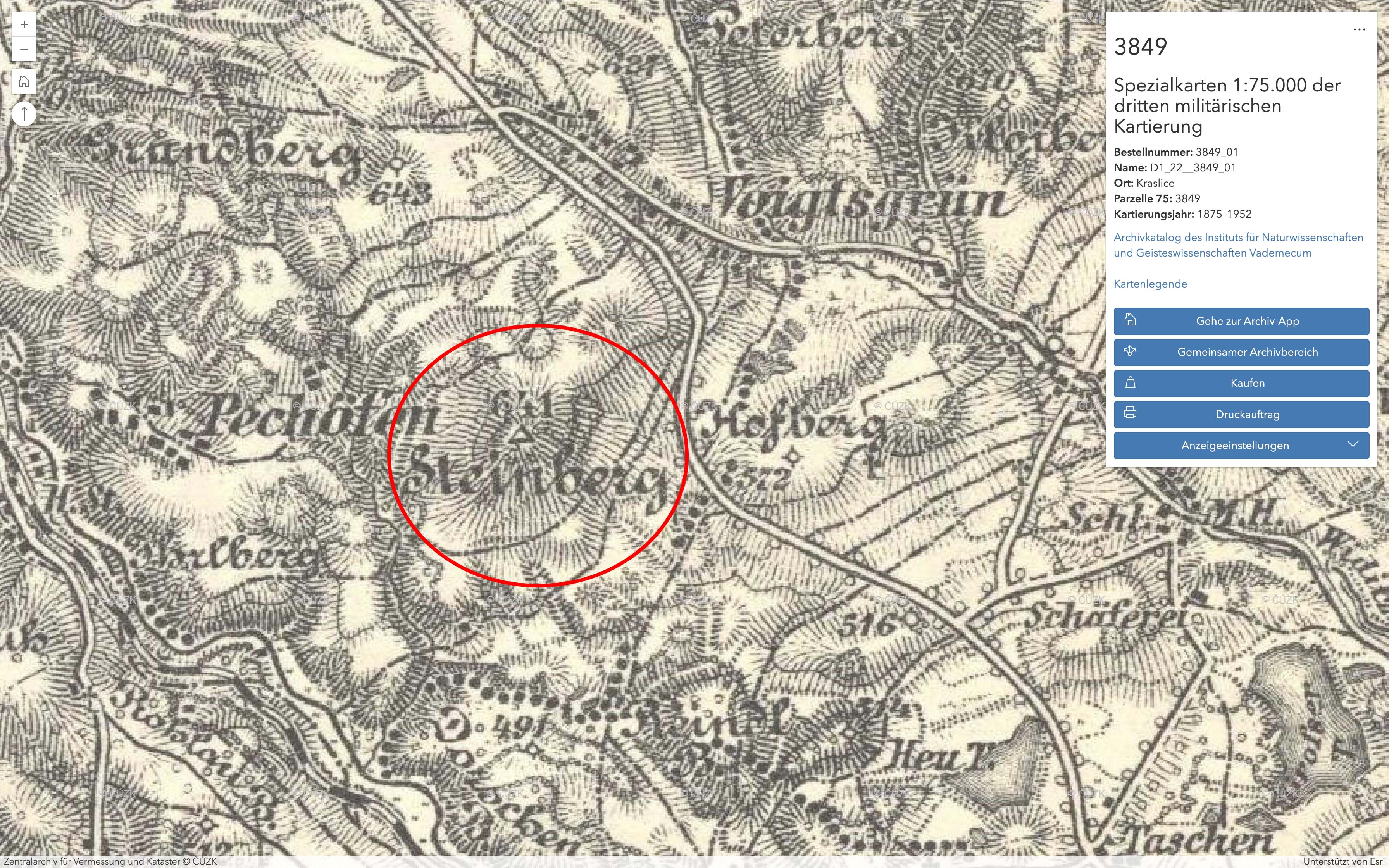 Steinberg auf einer Karte des 19. Jahrhunderts