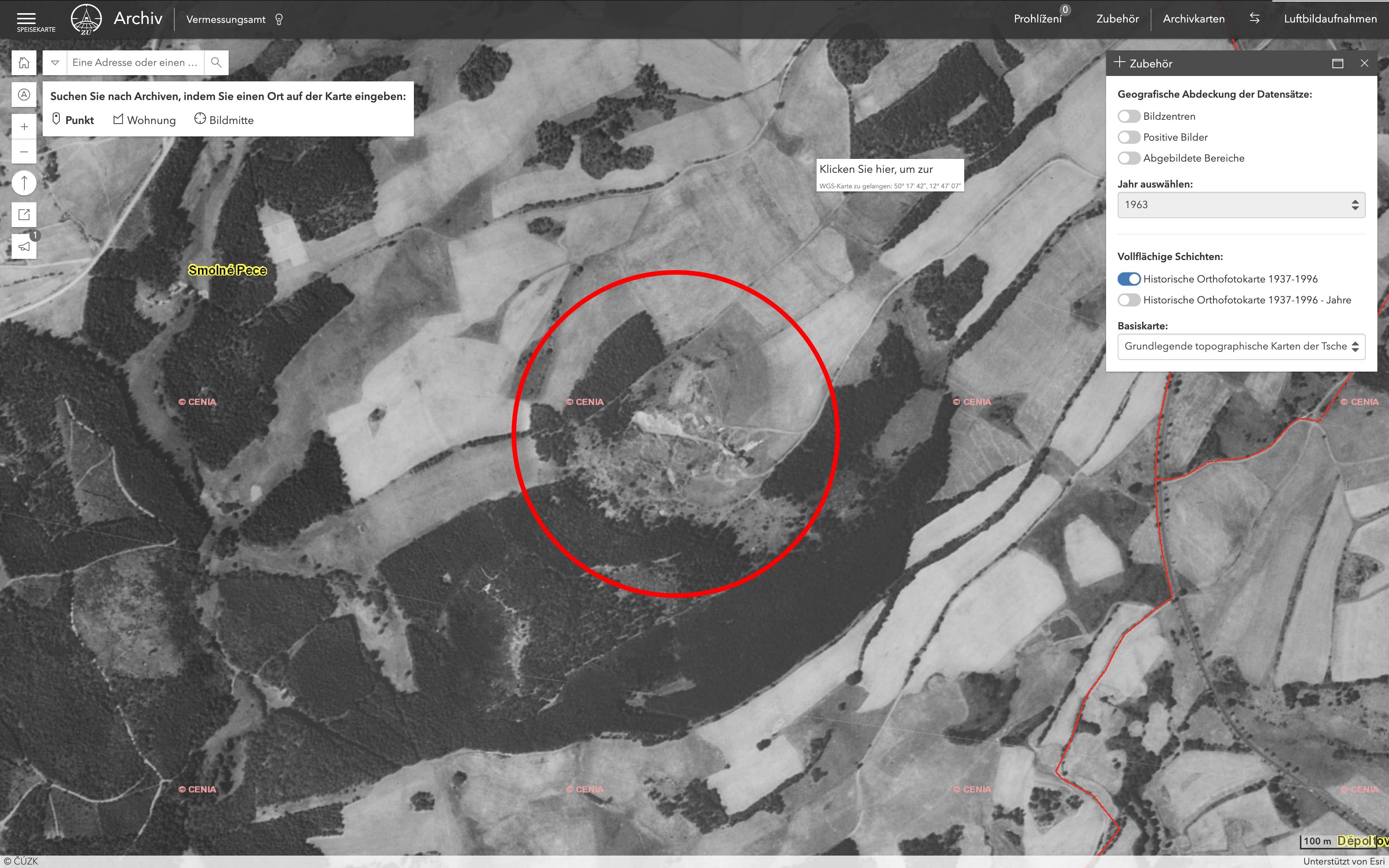 Historisches Luftbild des Steinbergs um 1950