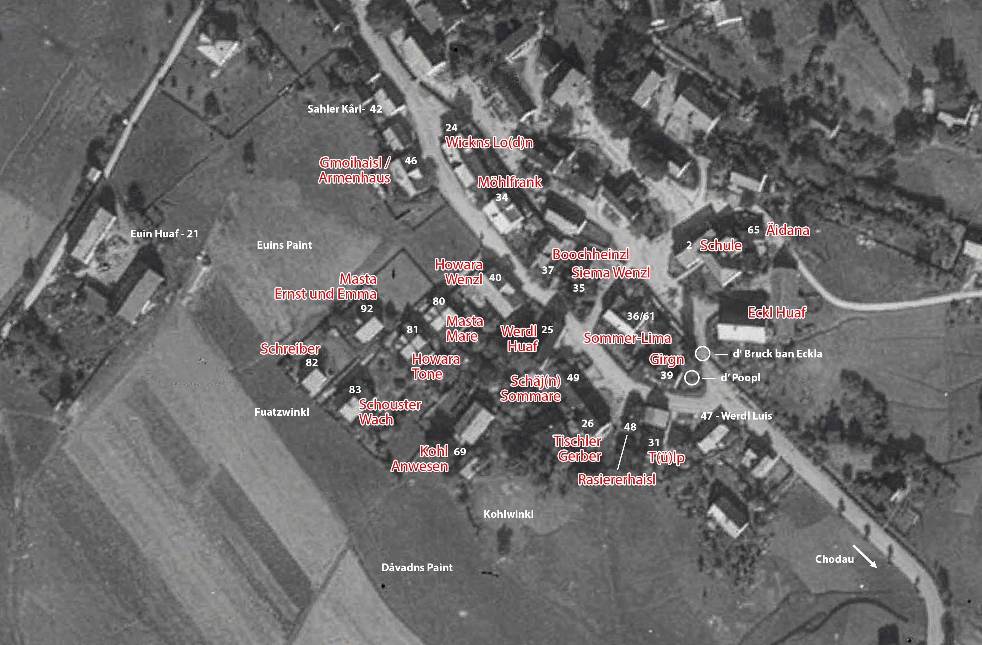 Luftbild des unteren Dorfes (1946)
