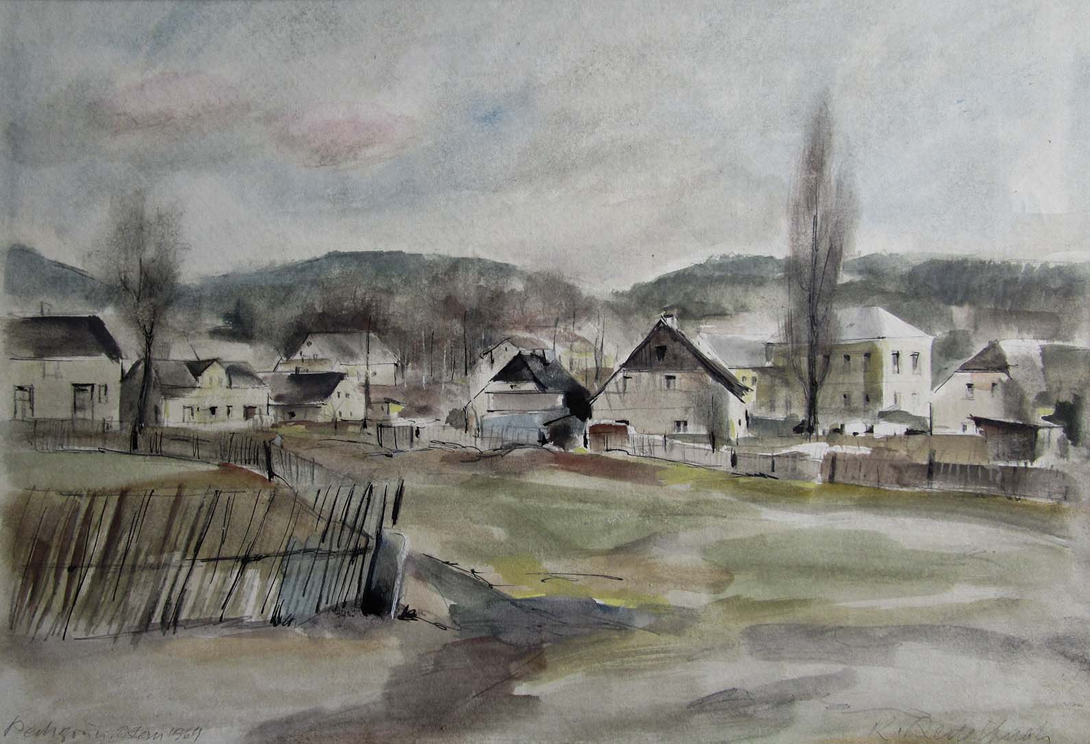 Das untere Dorf von Pechgrün, von Karl Redelbach aus der Erinnerung gemalt