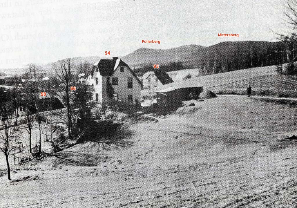 Häuser Nr.58 der Fam. Ferdinand Bauer, Nr. 93 der Fam. Karl Frank und Nr. 94 der Fam. Unger